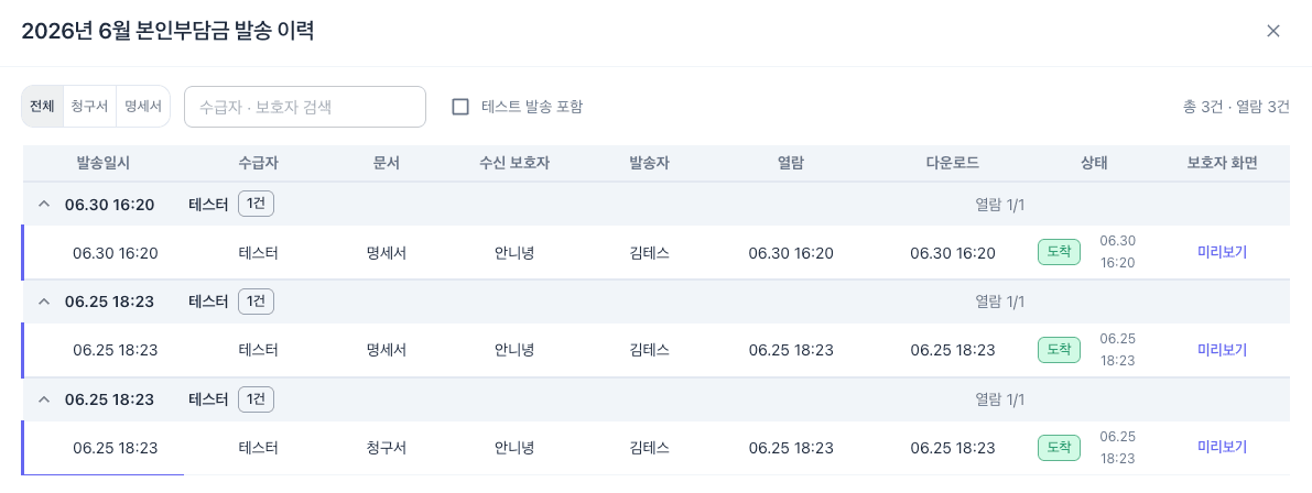 월별 발송 내역이 남습니다